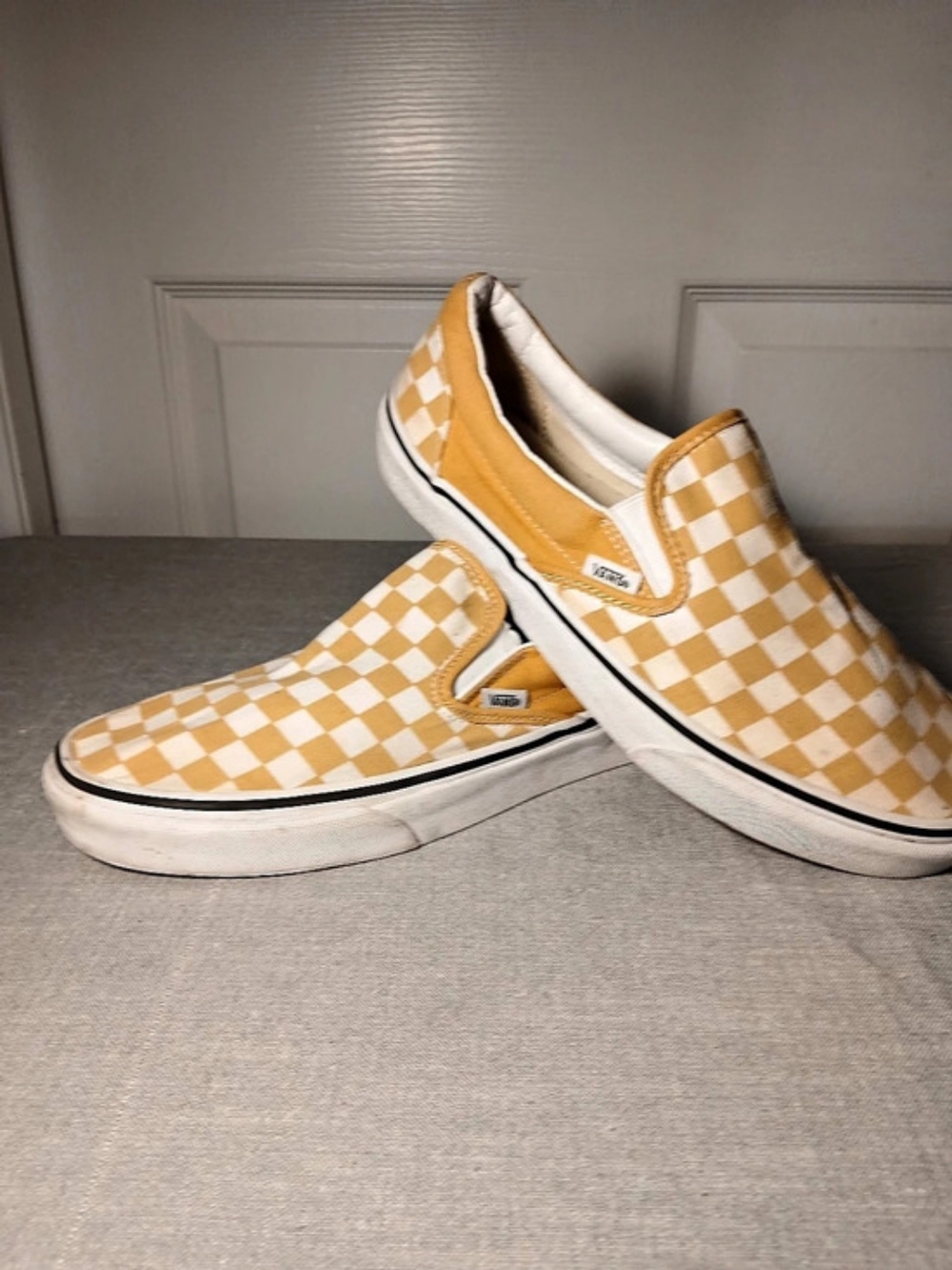 Vans Classic Slip-On Checkerboard Sneakers Yellow & White US 8.5 M/
 10 W.